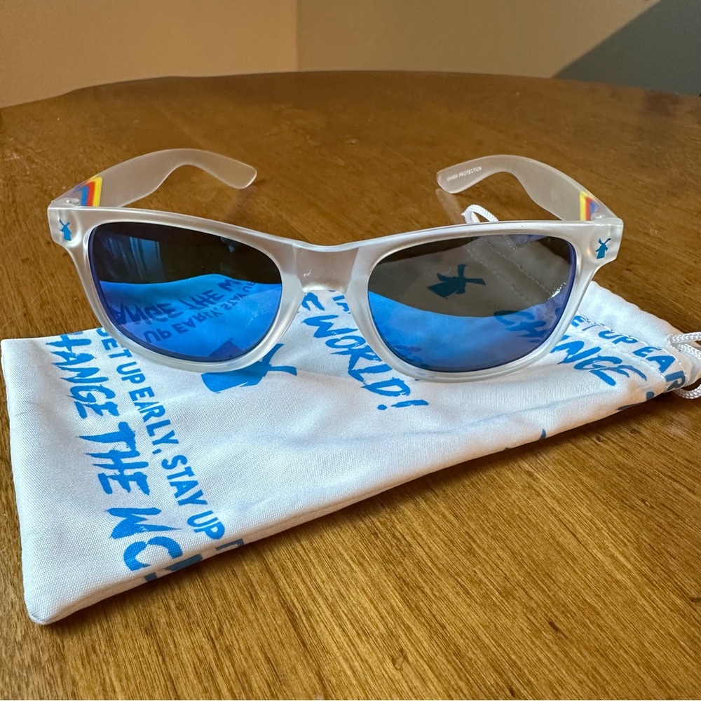 Dutch Bros White Frosted Sunglasses with Blue Lenses